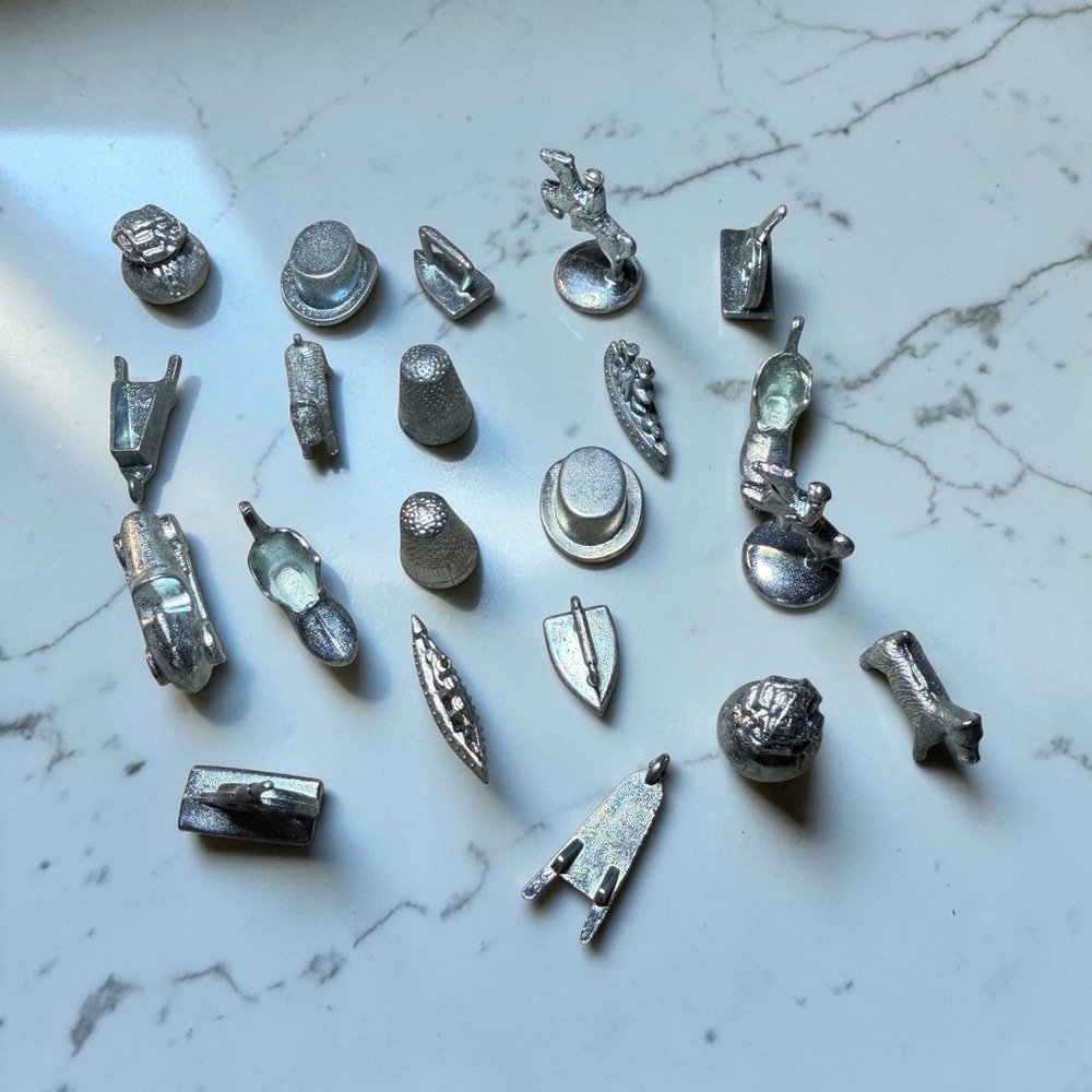 Monopoly Metal Game Tokens Kids Silver Excellent Replacement Pieces Lot 21pc